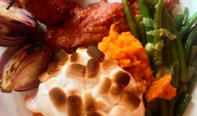 Maple Drenched Aromatic Pork with Celebration Sweet Potato and Bean Casserole