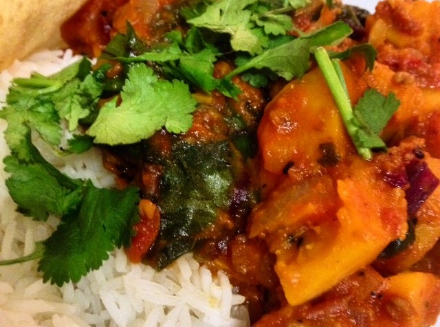 Squash and Beetroot Tops Curry
