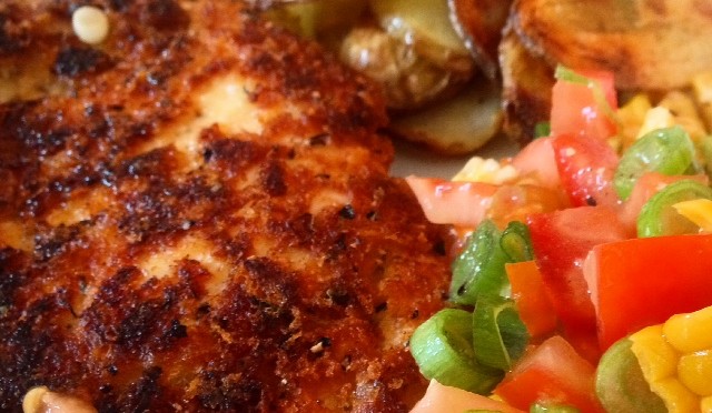 Chicken Parma with Corn Salsa and Baked Potato Chips