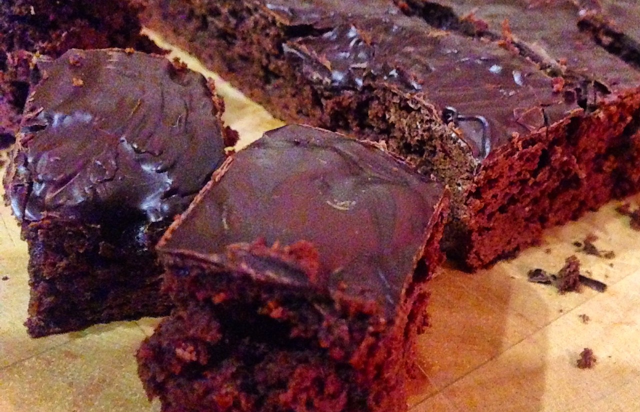 Beetroot and Chocolate Brownie, Fennel Seed Glaze and Chocolate Ganache